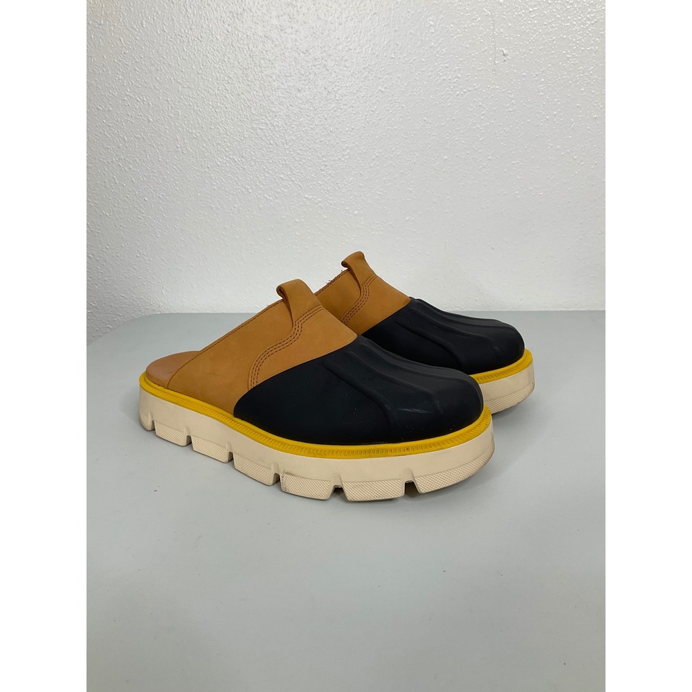 Sorel Brex Mule Black Chalk Leather Duck Toe Platform Clog Womens 8.5 NL5218-708